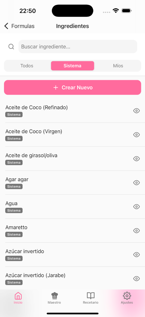 Lista de Ingredientes